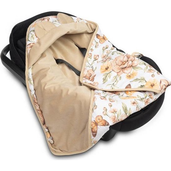 Sametová zavinovačka do autosedačky béžové květy