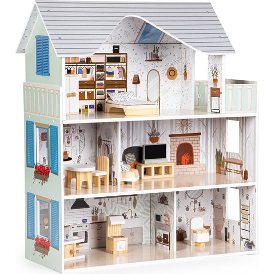 Ecotoys dřevěný dvoupatrový domeček pro panenky rezidence Emma