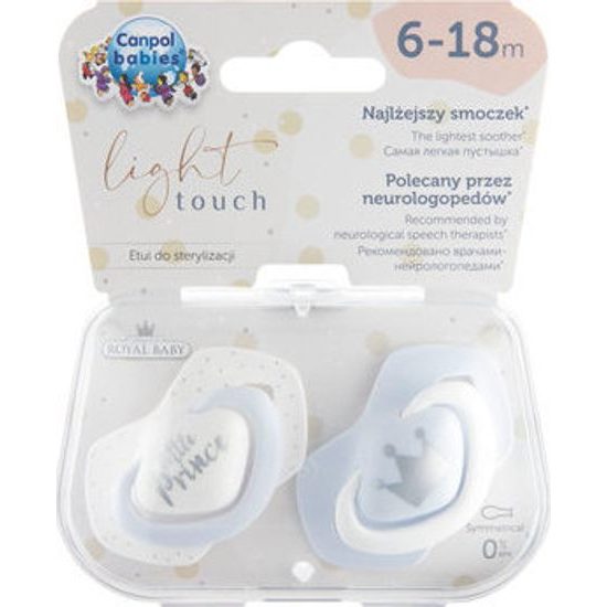 Canpol Babies Canpol Babies 2 ks symetrických silikonových dudlíků, 6-18m+, Little prince, modré