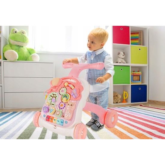 Doris interaktivní chodítko s hracím stolečkem 2v1 růžové