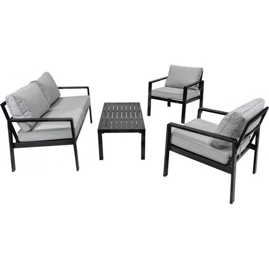 Hliníkový zahradní nábytek Pohovka + dvě křesla + stůl šedá/antracit