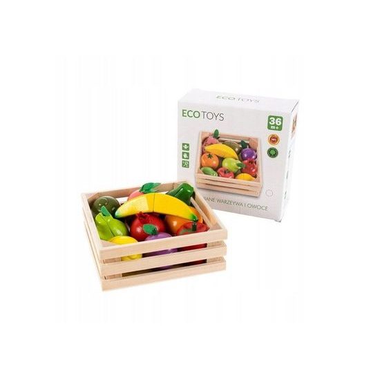 Ecotoys sada dřevěné ovoce v bedýnce