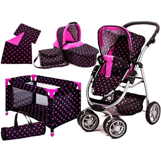 Doris kočárek pro panenky 6v1 černý 9662