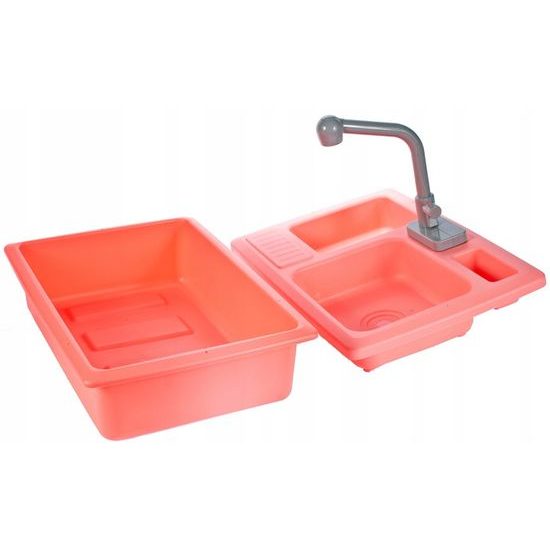 Dětský dřez s tekoucí vodou a nádobím Wash Up růžový