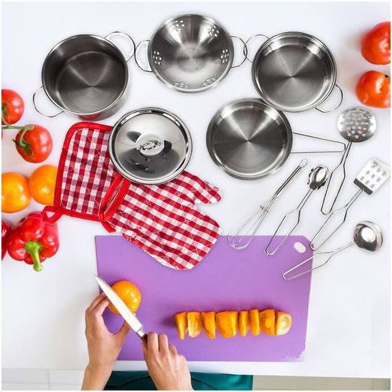 Sada dětského kovového nádobí v batůžku 12 součástí Kitchen Backpack