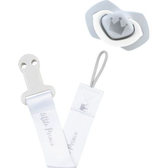 Canpol Babies Řetízek na dudlík Canpol Babies - Little prince -bílý / šedý