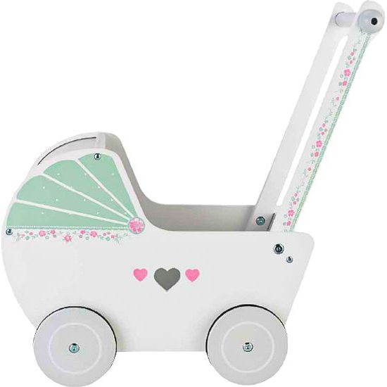 ROZBALENO Ecotoys dětské dřevěné chodítko kočárek se srdíčky bílý