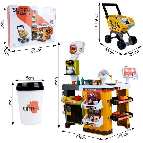 Dětský obchod Supermarket s lednicí a nákupním košíkem 65 součástí