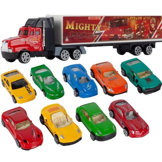 Nákladní auto s 11 autíčky, skluzavkou a podložkou Race Truck