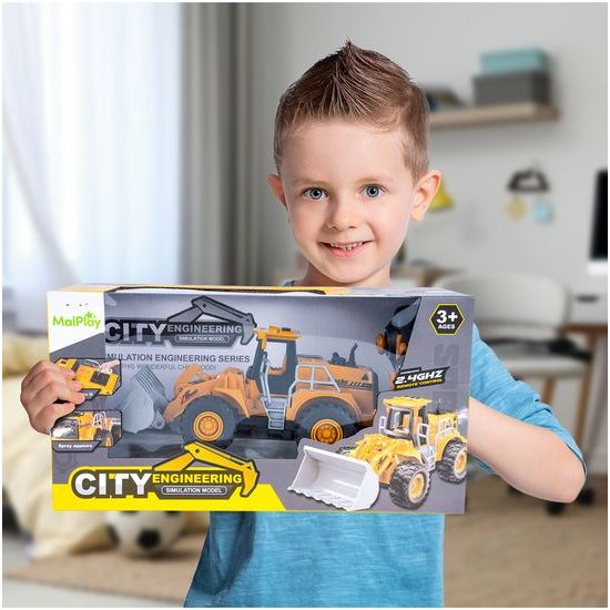 Bagr na dálkové ovládání City Engineering s pohyblivou lžící a kouřovým efektem
