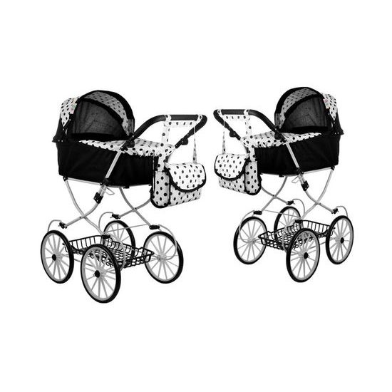 Kočárek pro panenky Alice retro černo-bílý