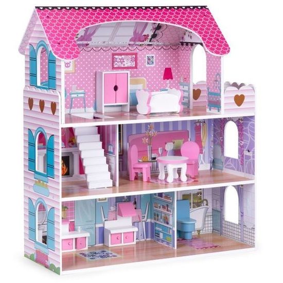 Ecotoys dřevěný domeček pro panenky s LED barevným osvětlením Tennessee