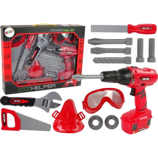 Sada nářadí s ochrannými brýlemi červeno-šedá