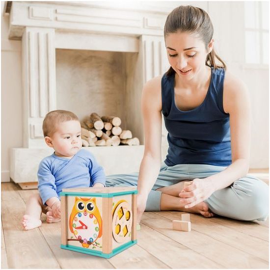 Dřevěná edukační kostka s labyrintem Treasure Cube 5v1