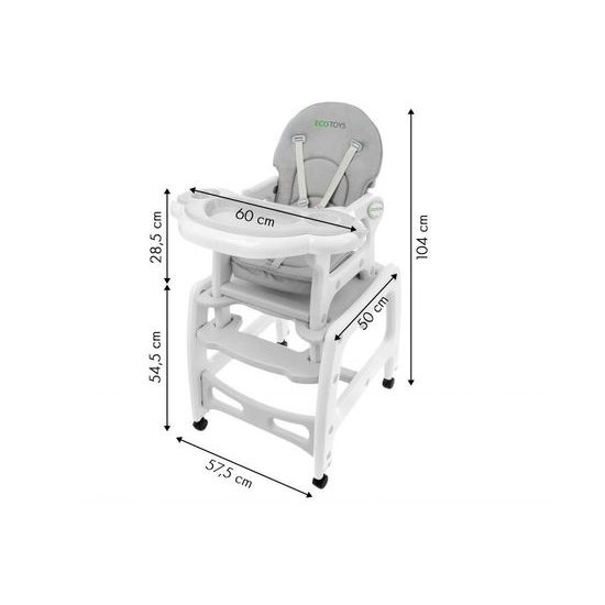 Ecotoys jídelní židlička s houpačkou 3v1 šedá