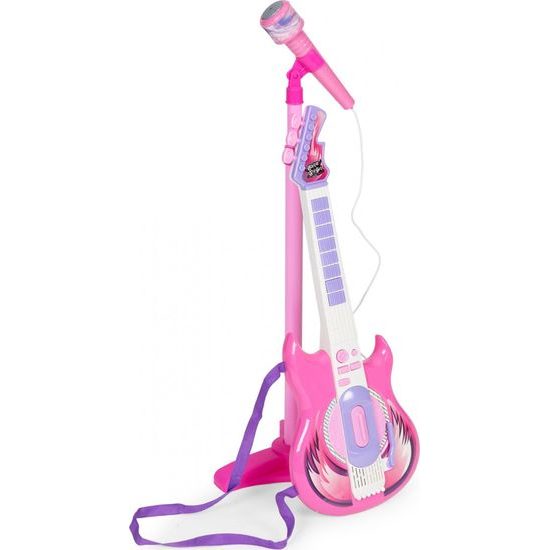 Dětská elektronická kytara se stativem a mikrofonem Guitar Micset - růžová