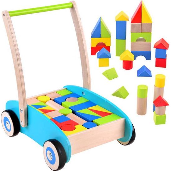 Dřevěné odstrkovadlo, chodítko, kočárek s kostkami