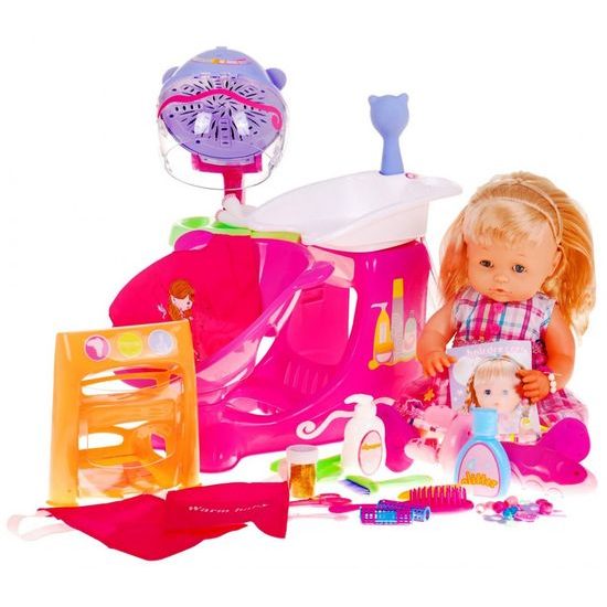 Kadeřnický salón s panenkou 39 cm a příslušenstvím Warm Baby