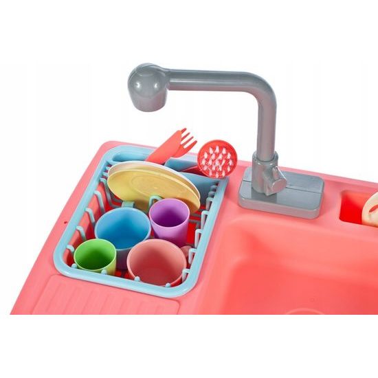 Dětský dřez s tekoucí vodou a nádobím Wash Up růžový