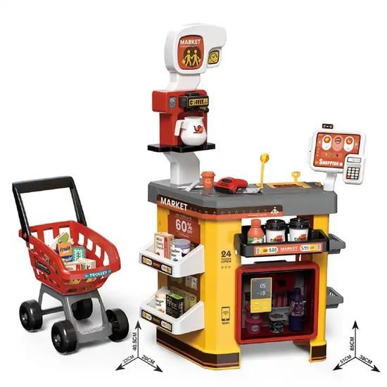 Dětský obchod Supermarket s lednicí a nákupním košíkem 54 součástí