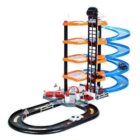 Parkovací garáž s výtahem, helikoptérou a 4 autíčky Driveway