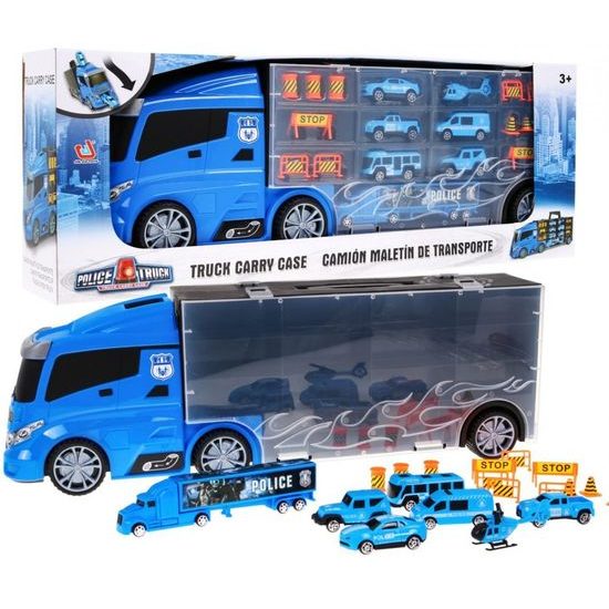 Majlo Toys nákladní auto s autíčky, helikoptérou a skluzavkou Police Truck