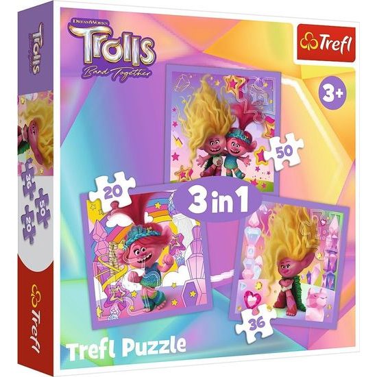 TREFL Puzzle Trollové 3 Seznamte se s Trollíky 3v1