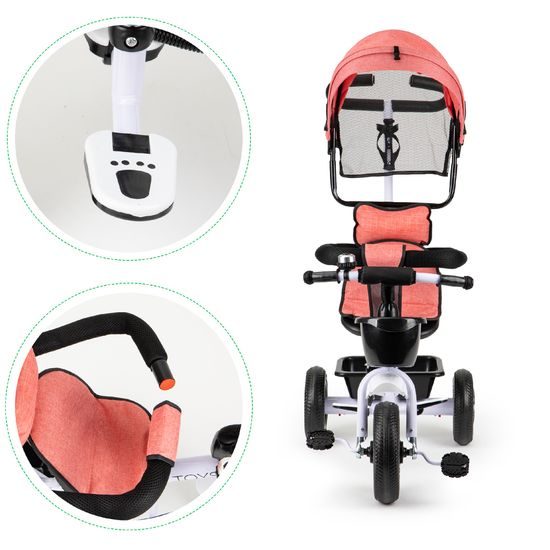 Ecotoys dětská tříkolka se sklopnou stříškou Basic růžová