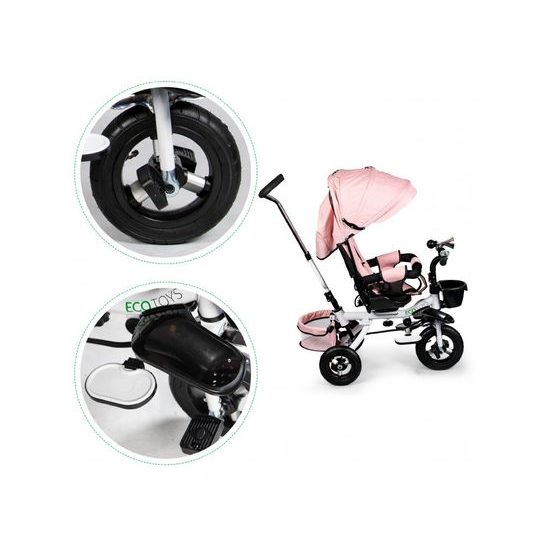 Ecotoys dětská tříkolka s otočným sedadlem a nafukovacími koly Rotage světle růžová