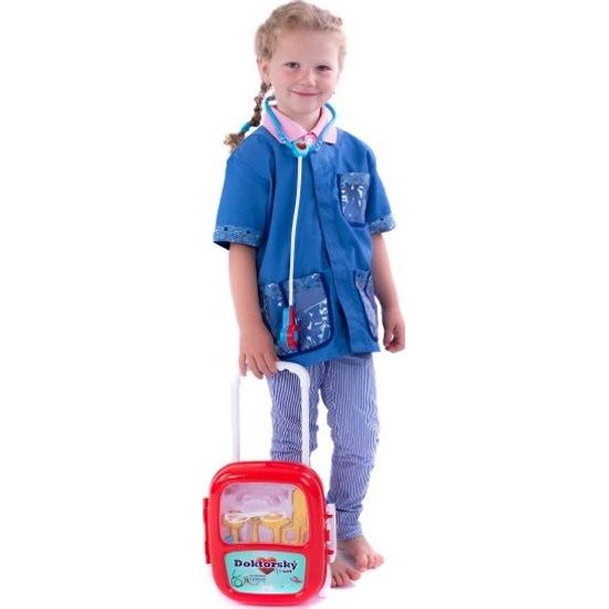 Sada doktor se stetoskopem na baterie v plastovém kufříku na kolečkách