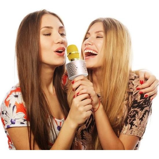 Zlatý Mikrofon karaoke Bluetooth na baterie s USB kabelem