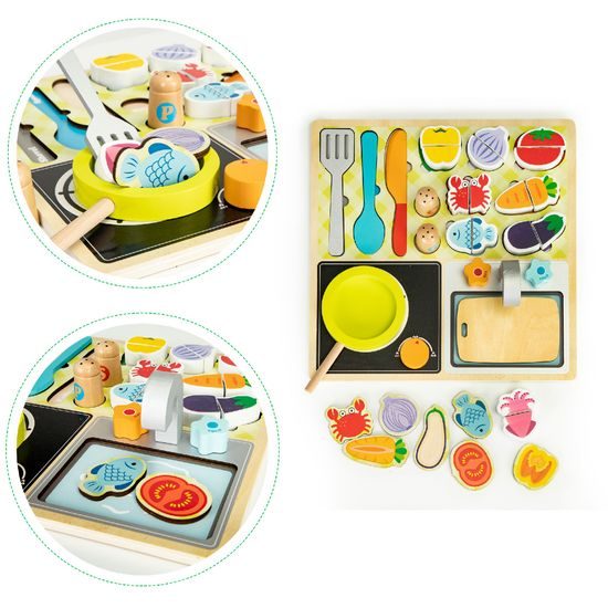 Ecotoys dětská dřevěná mini kuchyňka na desce s příslušenstvím Kitchen Desk