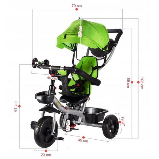 Dětská tříkolka 3v1 s otočným sedadlem S360 zelená