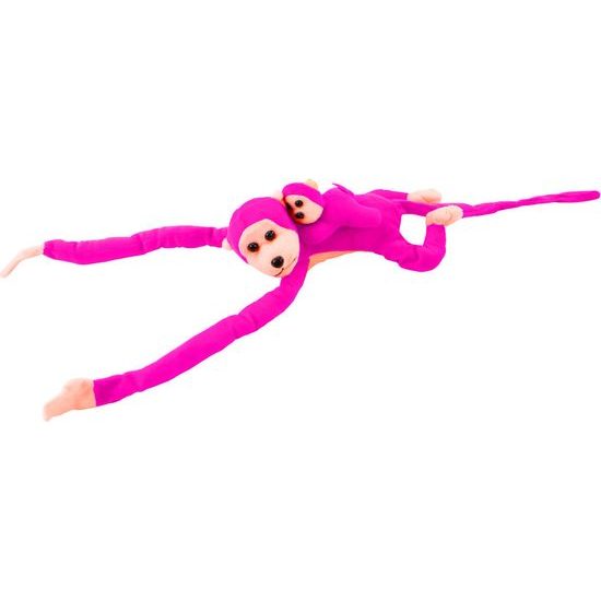 Plyšová opice s miminkem tmavě růžová 90 cm