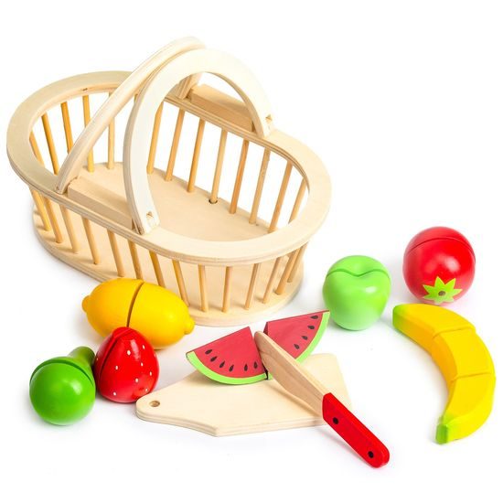 Ecotoys sada dřevěné ovoce v košíku