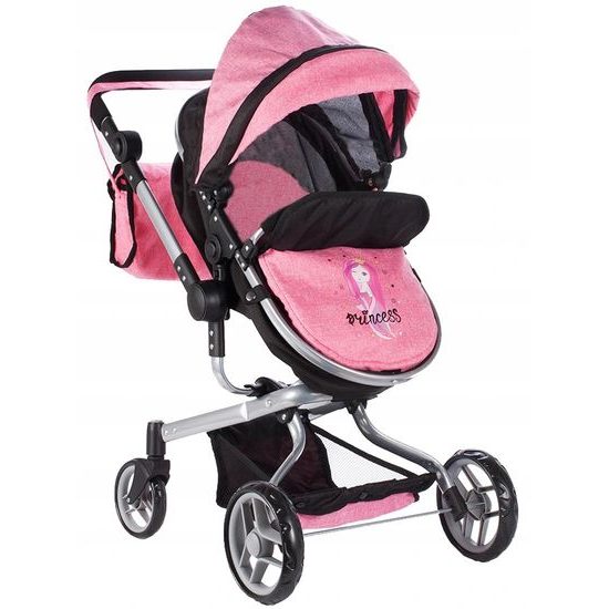 Kombinovaný kočárek pro panenky 2v1 Princess černo-růžový