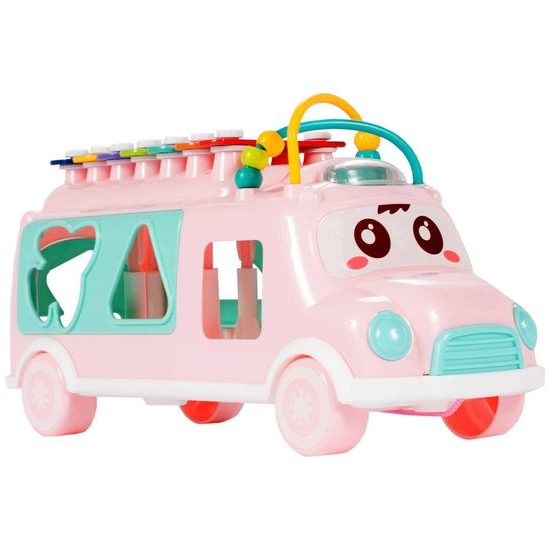 Interaktivní hrající autíčko s cimbálkami Happy Bus růžové