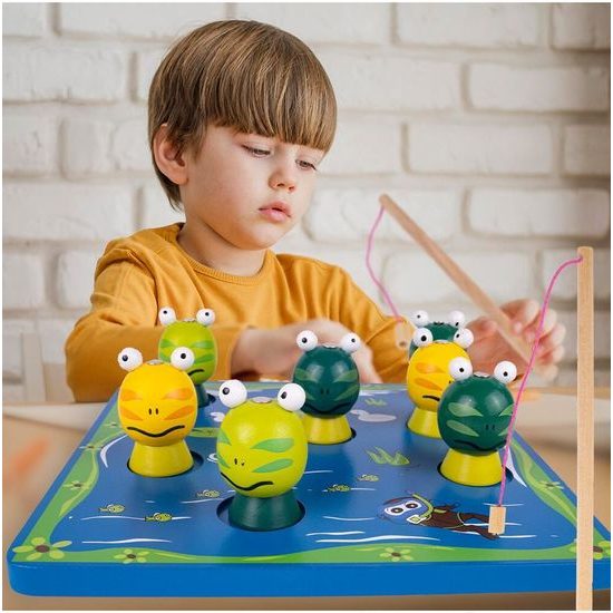 Dřevěné žabičky na lovení na magnet 3D