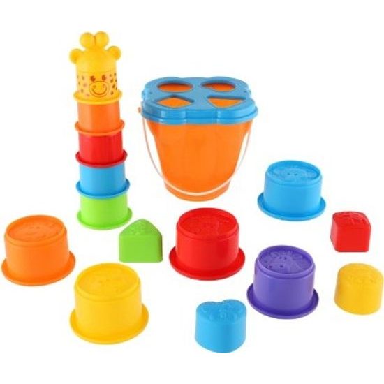 Vkládačka + kubus pyramida žirafa 2v1