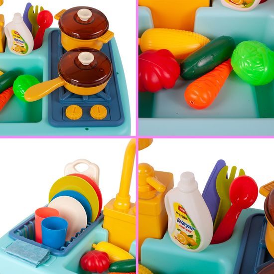 Dětský dřez s tekoucí vodou a nádobím Wash Up modrý
