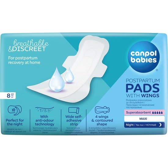 CANPOL babies Poporodní vložky s křidélky noční 8ks