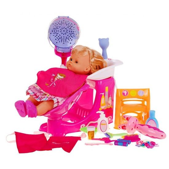 Kadeřnický salón s panenkou 39 cm a příslušenstvím Warm Baby