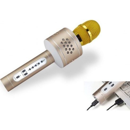 Zlatý Mikrofon karaoke Bluetooth na baterie s USB kabelem