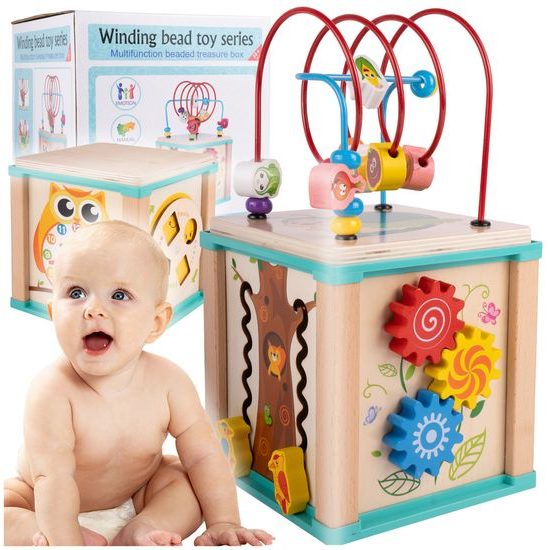 Dřevěná edukační kostka s labyrintem Treasure Cube 5v1