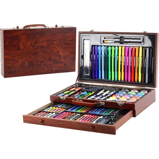 Umělecká sada v dřevěném kufru 123 prvků