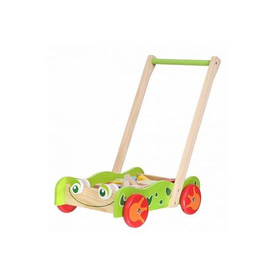 Ecotoys dětské dřevěné chodítko se 40 kostkami zelené