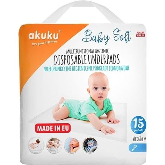 Jednorázové hygienické podložky Akuku Baby Soft 40x60cm 15ks Bílá