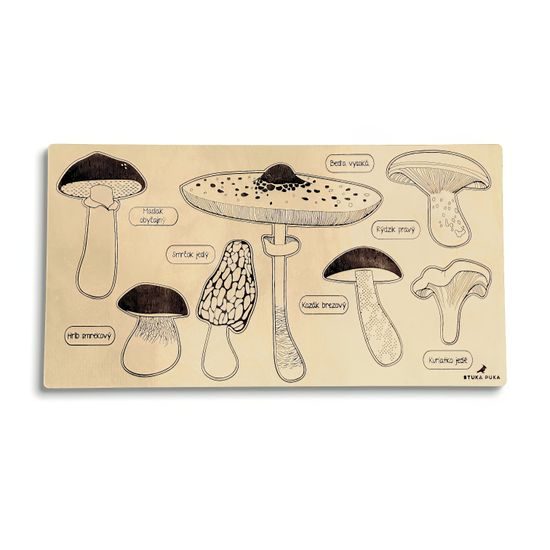 Houby - dřevěné edukativní puzzle - SLOVENSKÁ VERZE