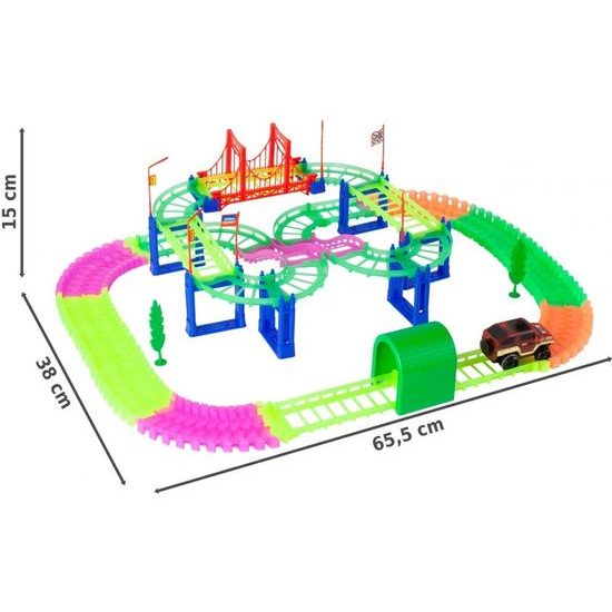 Svítící autodráha s autíčkem na baterie 123 dílků Luminous Rail