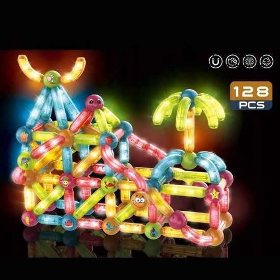Magnetická svítící stavebnice Light Sticks 128 dílků